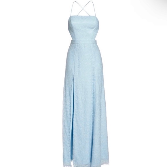 NEW FAME AND PARTNERS BLUE BACKLESS LACE GOWN - Picture 11 of 11